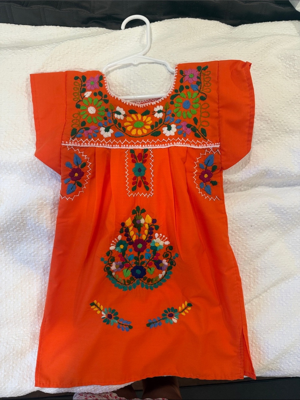 Girls Orange Embroidered Mexican-Style Dress